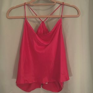 pink, cowl neck, cropped, open back